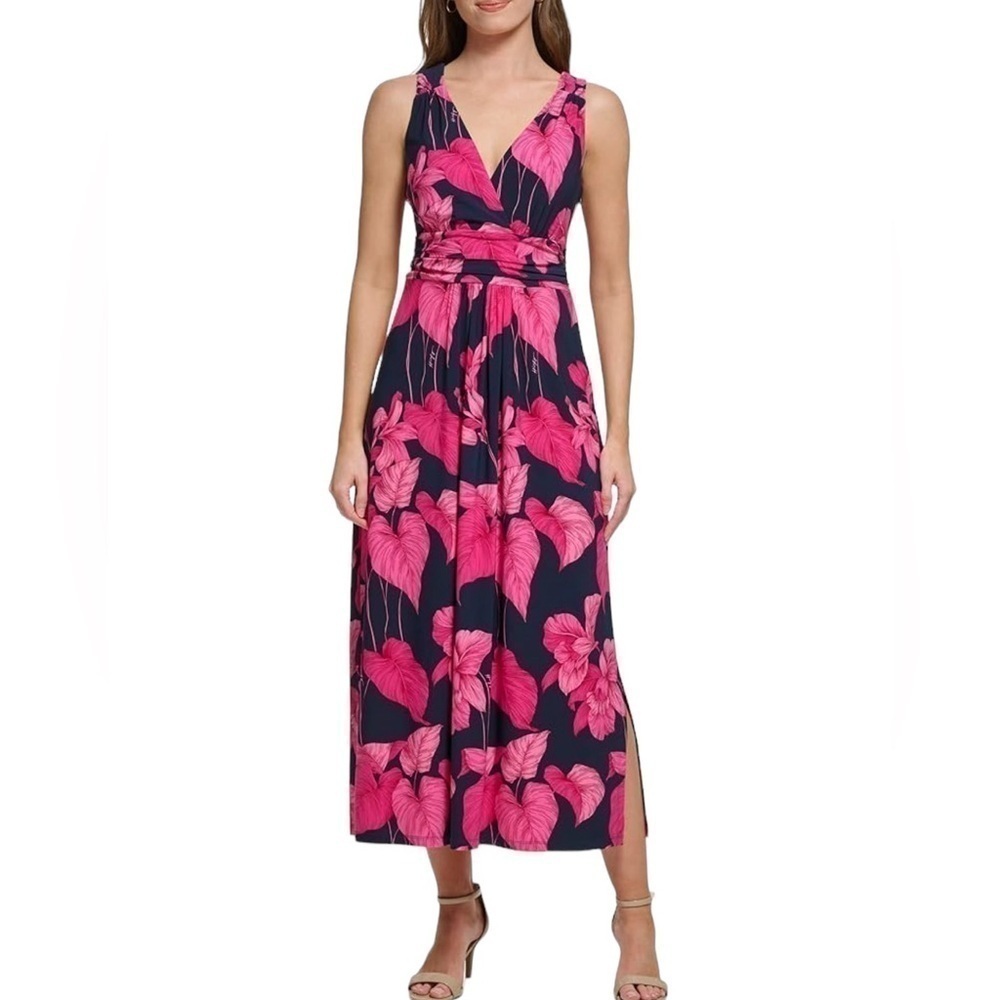 Tommy Hilfiger Women's Jersey Empire Dress, tropical floral v-neckline size 8